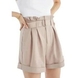 Just Fab Women's Taupe Poly/Rayon/Spandex Lightweight Paperbag Shorts w Pockets
